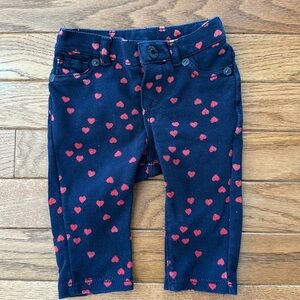 ❤️ BABY GAP pants navy pants with red hearts girls size 3-6 months VGUC